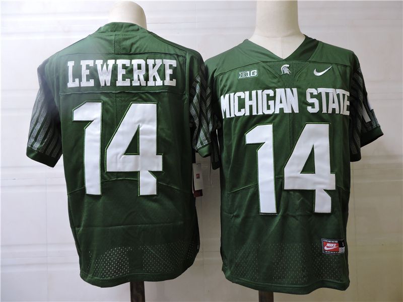 Men Michigan State Spartans 14 Lewerke Green Nike 2025 NCAA Jersey